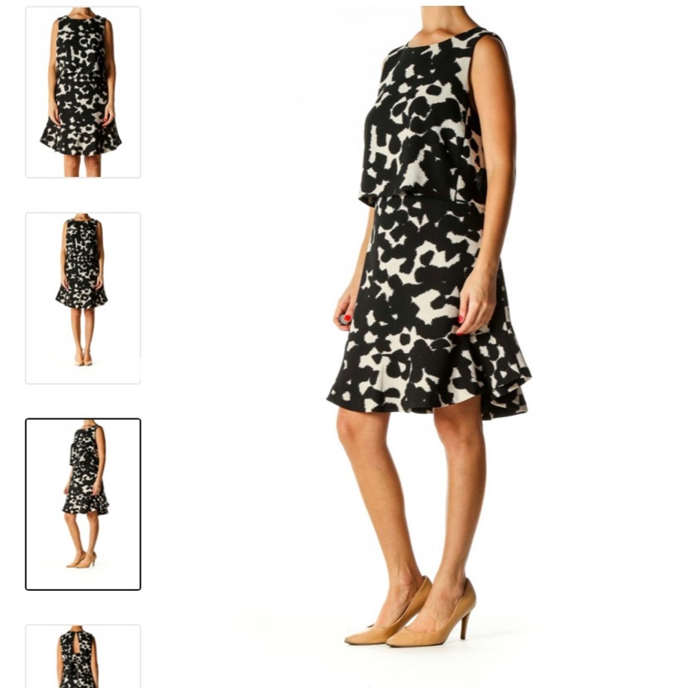 Banana Republic Black Cow Print Pattern Peplum Dress